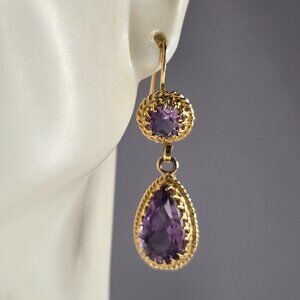 Pr Womens Vintage Estate 14K Gold Amethyst Earrings 5.4g E997